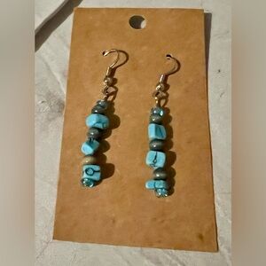 Turquoise and Gray Beaded Earrings